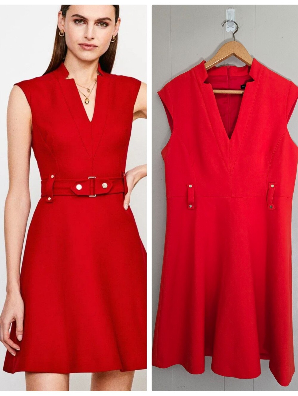 Karen Millen Red A-line Dress V-neck Corporate Chic Quiet Luxury Preppy 12